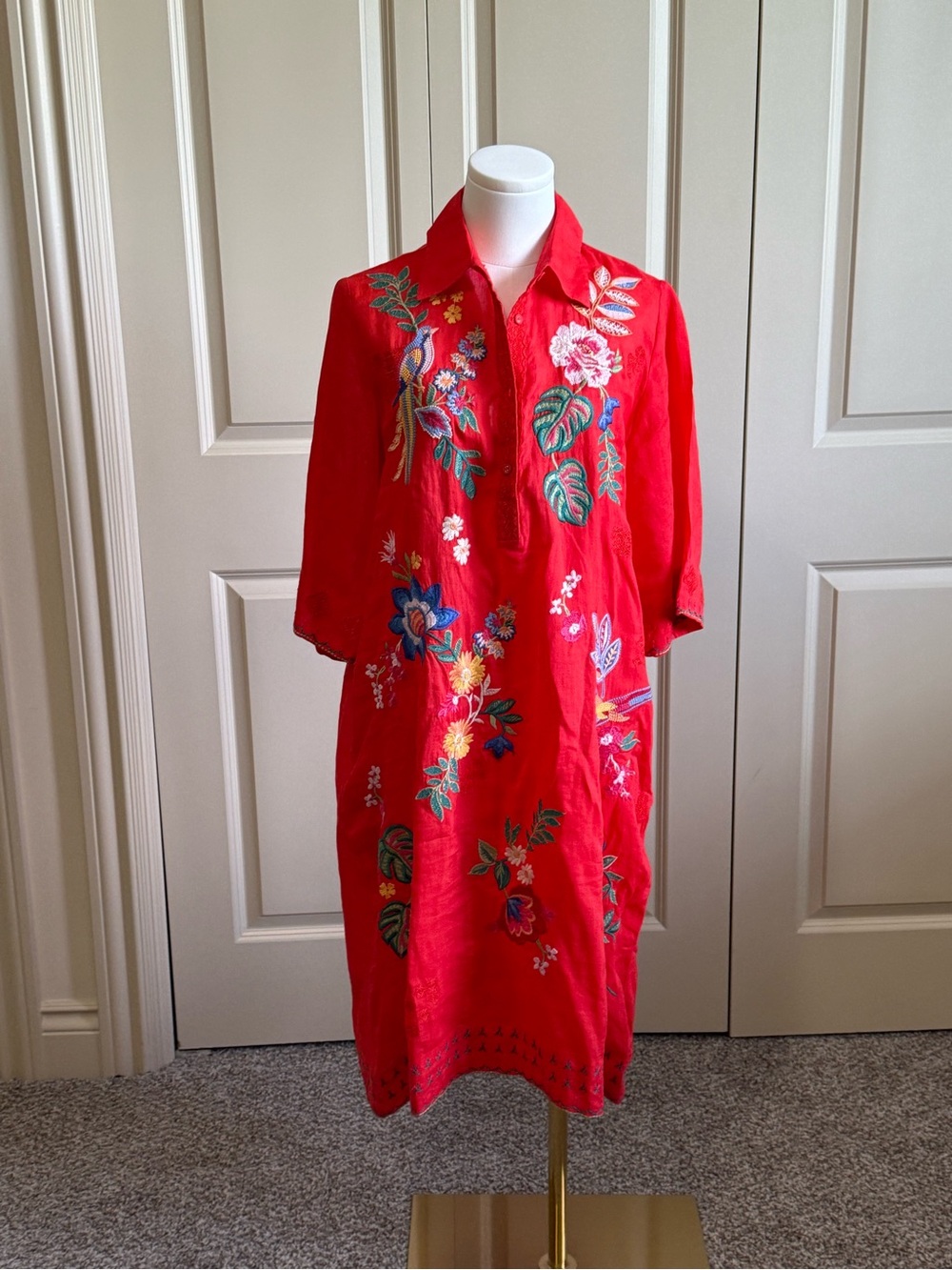 Henley Kimono Sleeve Dress in Fiery Red